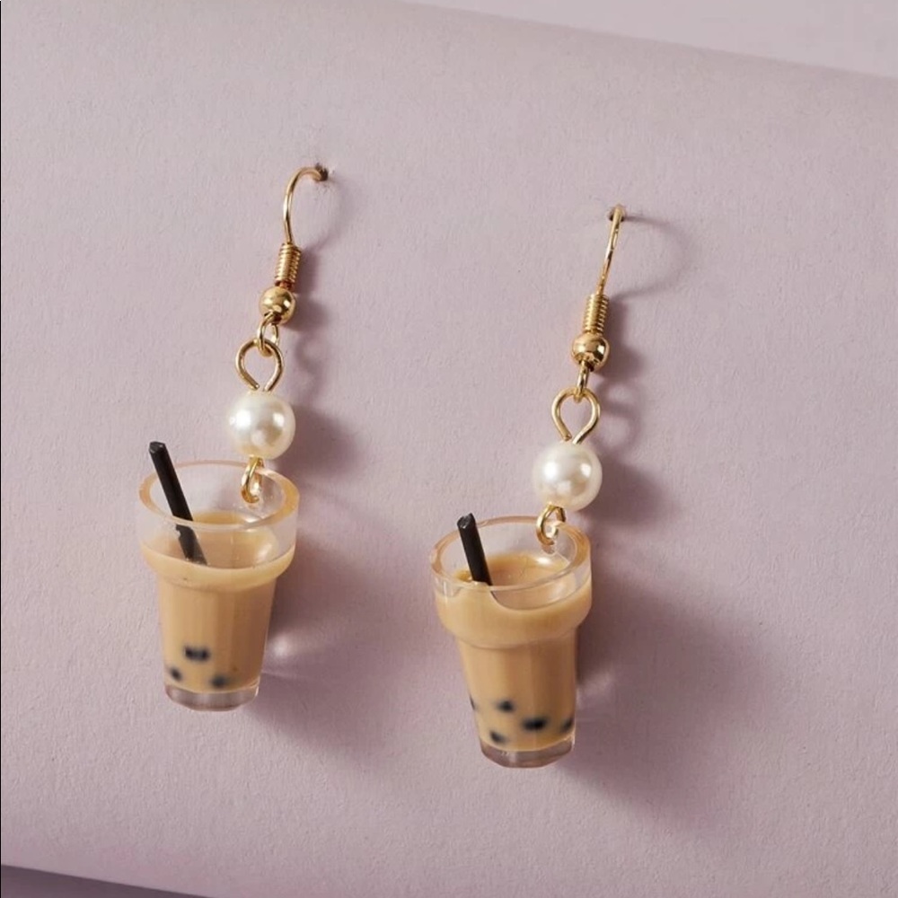 New Milk Tea Charm Drop Earrings - Picture 1 of 2